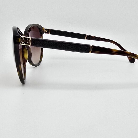 Chanel 5225-Q 714/3B Tortoise Brown Leather Frame Brown Lens Sunglasses w/ Case - Picture 4 of 15